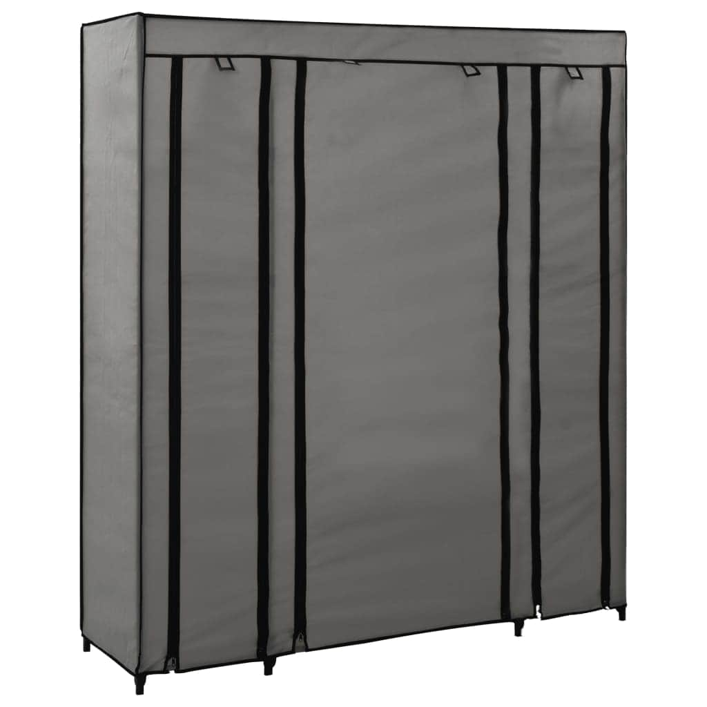 Wardrobe with Compartments and Rods- Grey