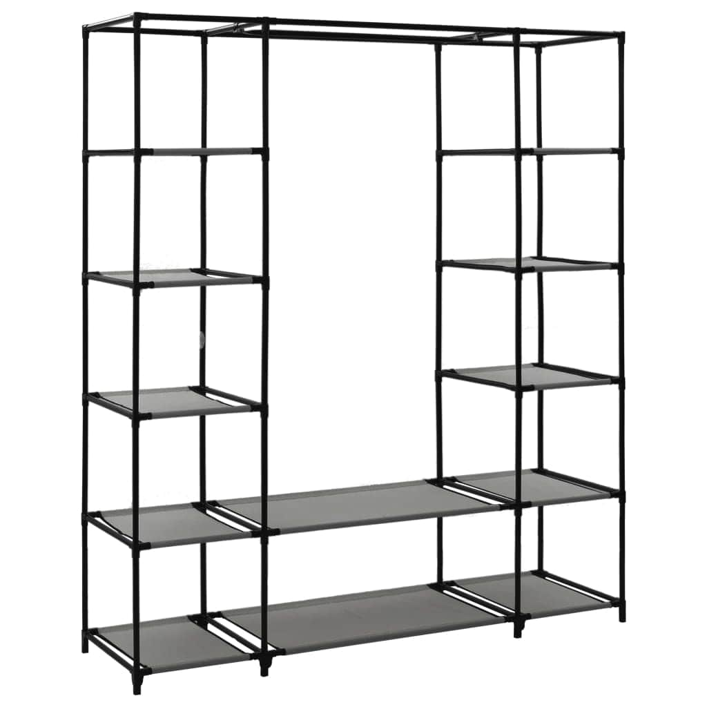 Wardrobe with Compartments and Rods- Grey