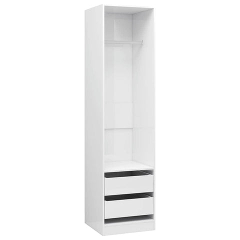 Wardrobe with Drawers High Gloss White Chipboard