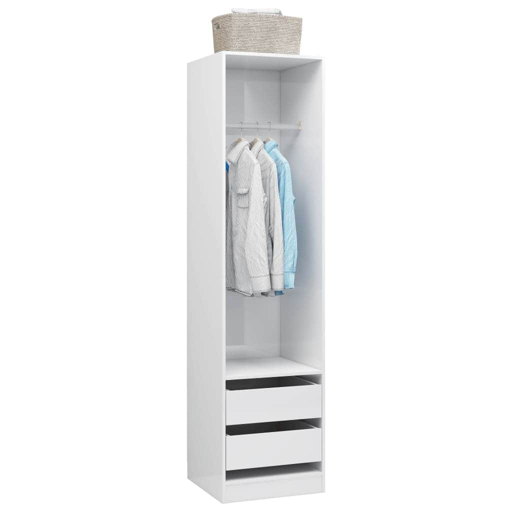 Wardrobe with Drawers High Gloss White Chipboard