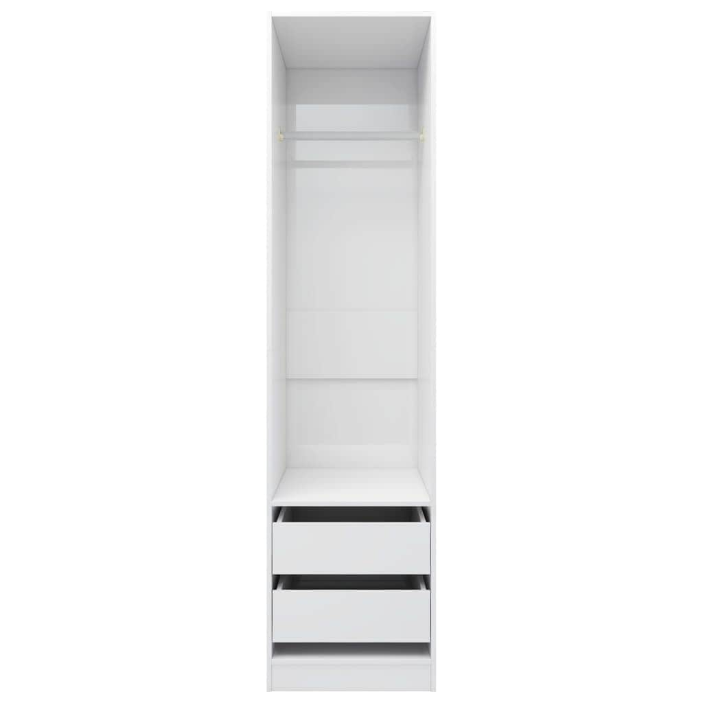 Wardrobe with Drawers High Gloss White Chipboard