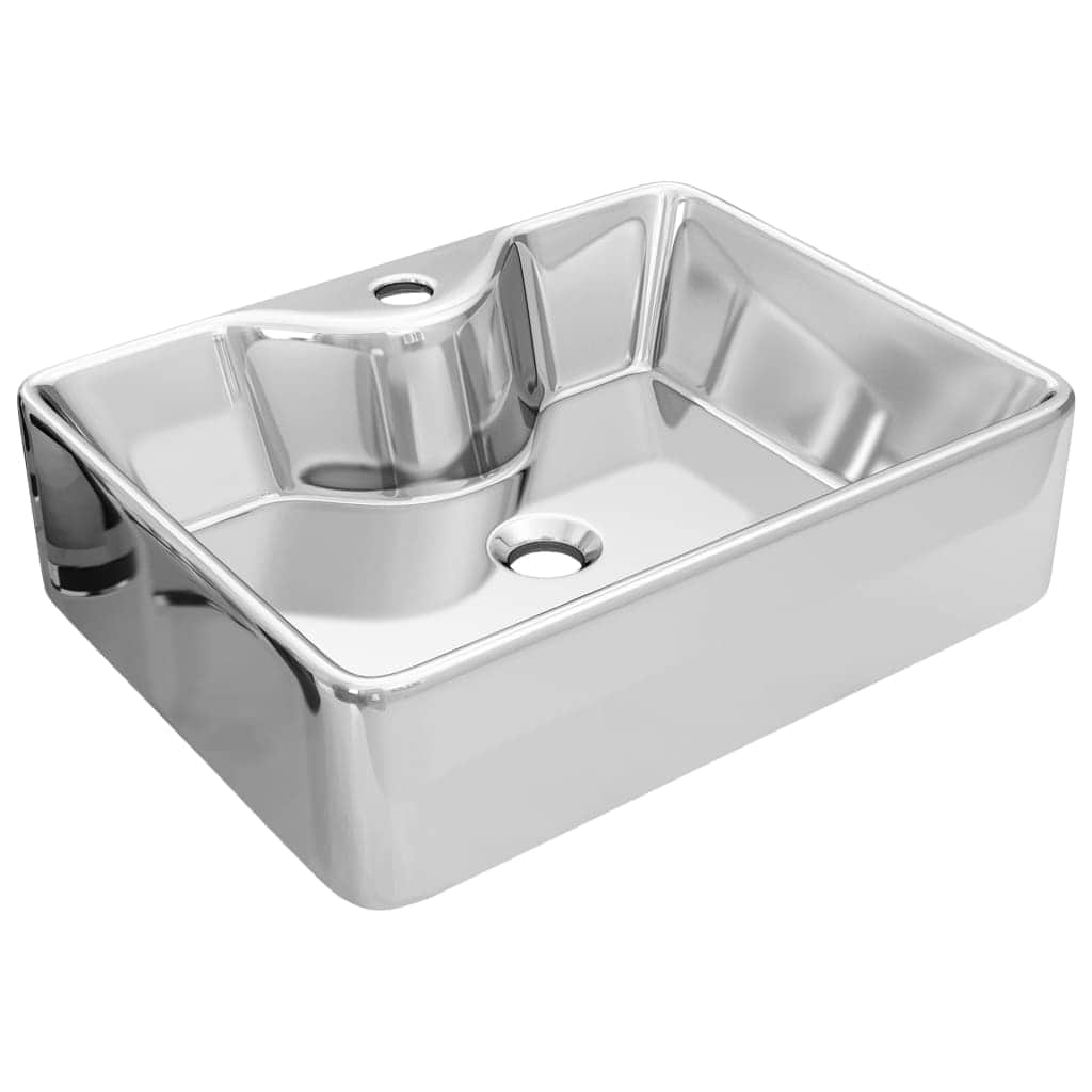 Wash Basin with Faucet Hole Ceramic Silver S