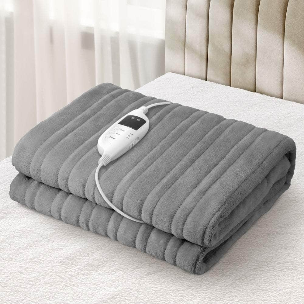 Washable Electric Heated Throw Rug Flannel Fleece Sherpa Black