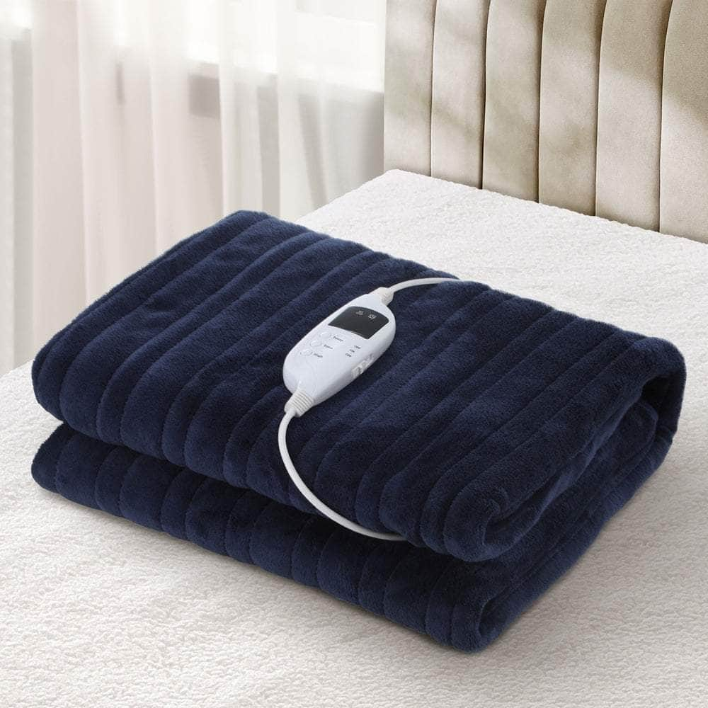 Washable Electric Heated Throw Rug Flannel Fleece Sherpa Black