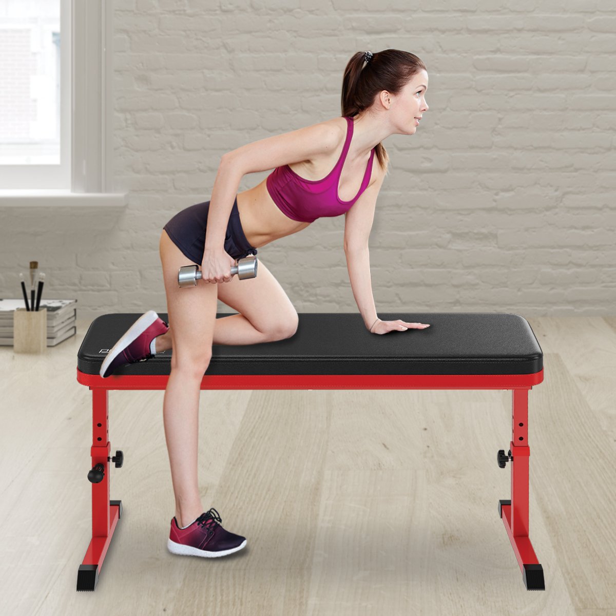 Height-Adjustable Exercise Home Gym Flat Weight Bench