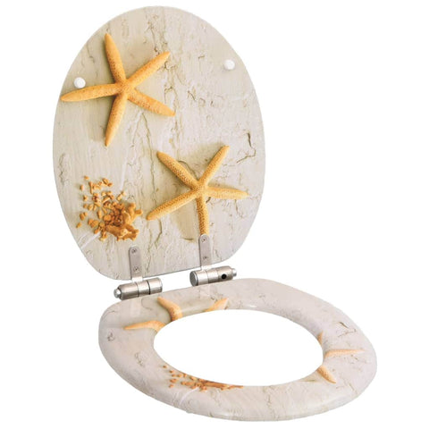 WC Toilet Seat with Soft Close Lid MDF Starfish Design