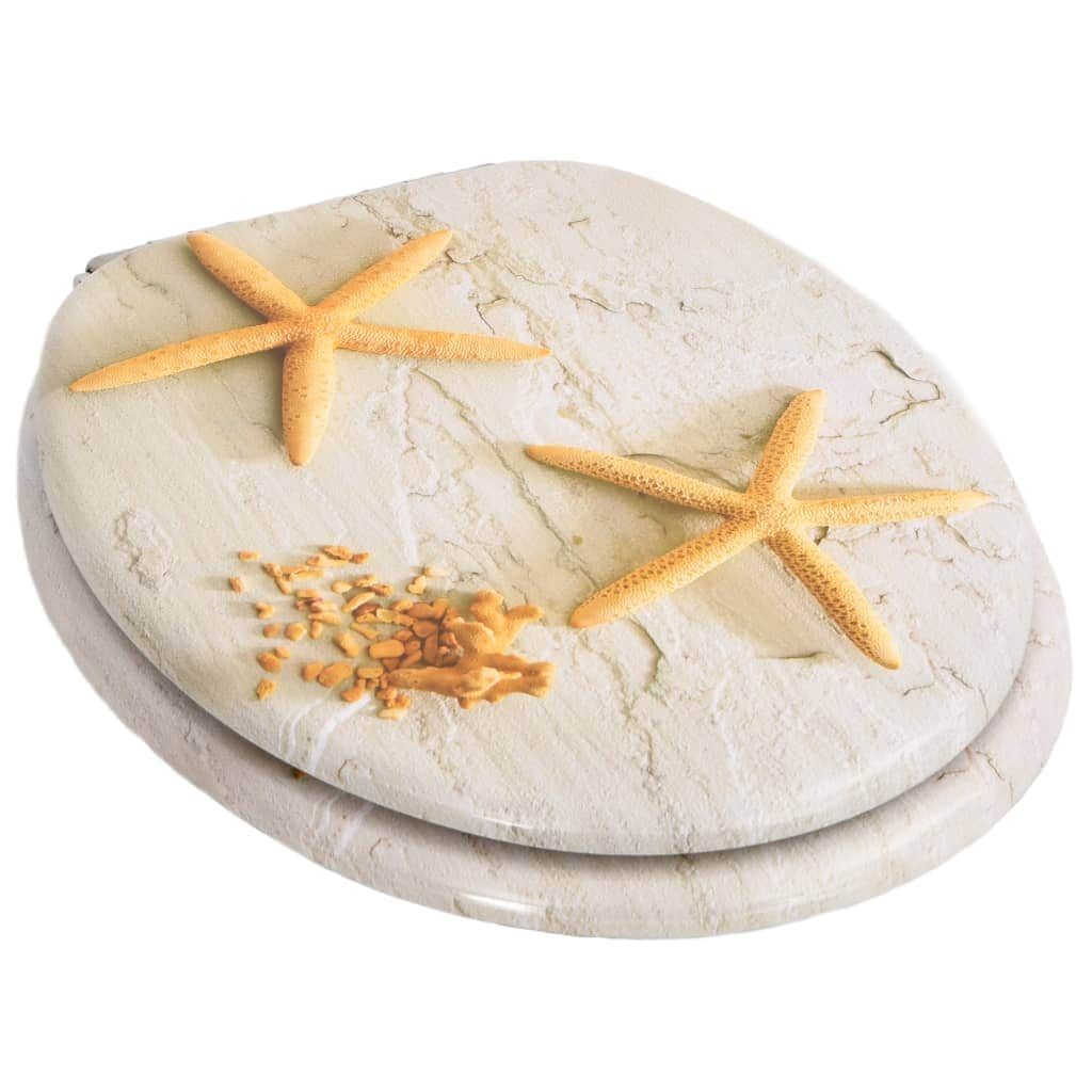 WC Toilet Seat with Soft Close Lid MDF Starfish Design