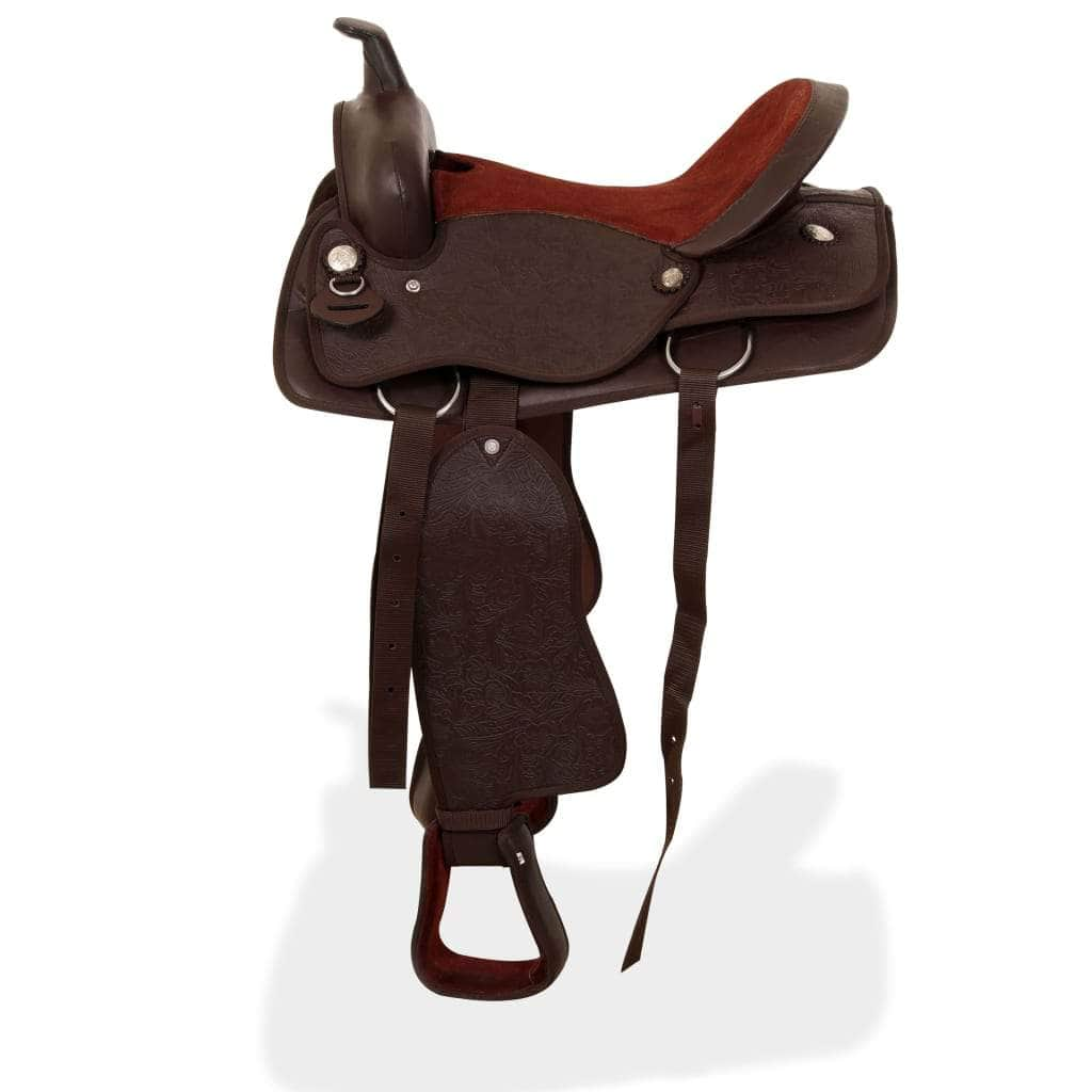 Western Saddle, Headstall&Breast Collar Real Leather 15" Brown