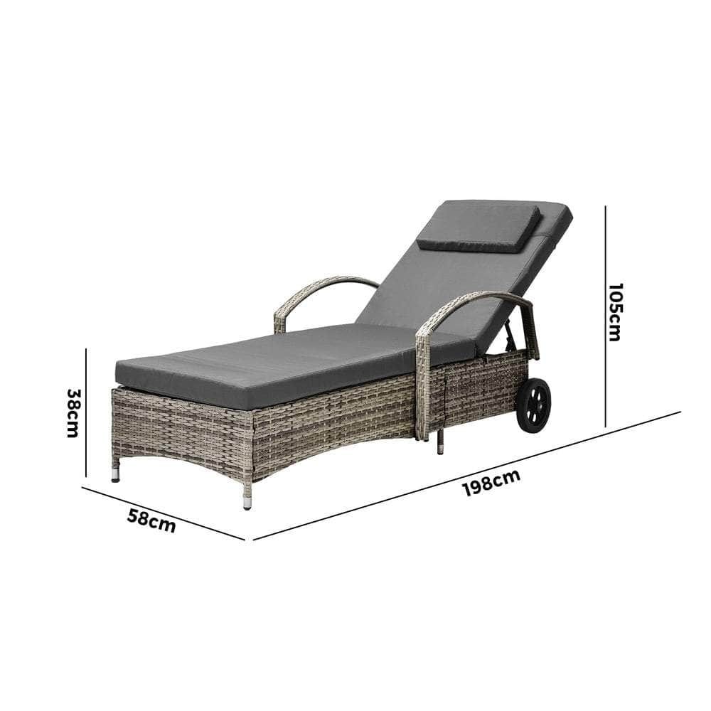 Wheeled Sun Lounger Day Bed Outdoor Setting Patio Furniture