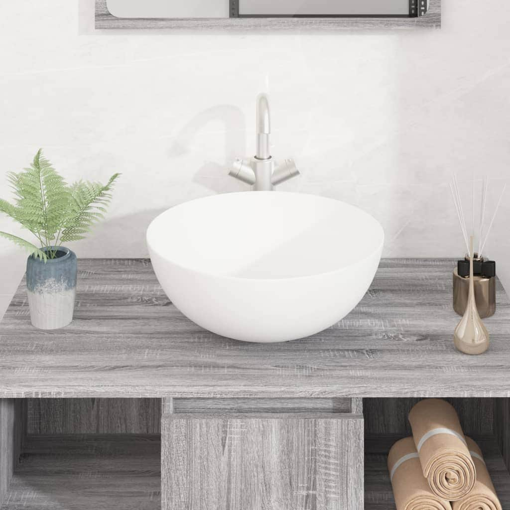 Whimsical Waves: Round White Ceramic Wash Basin