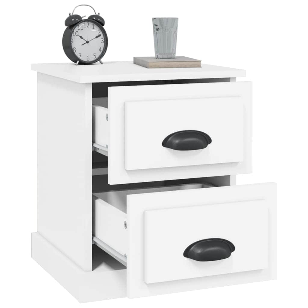 Whispering Haven: White Engineered Wood Bedside Cabinet