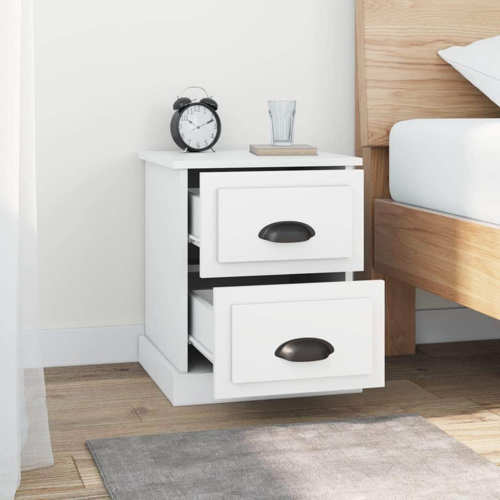 Whispering Haven: White Engineered Wood Bedside Cabinet