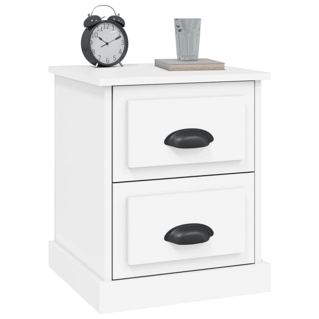 Whispering Haven: White Engineered Wood Bedside Cabinet