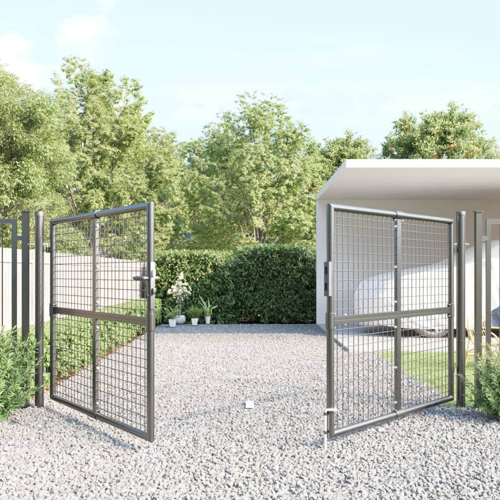 Whispering Shadows: Anthracite Mesh Garden Gate in Galvanised Steel