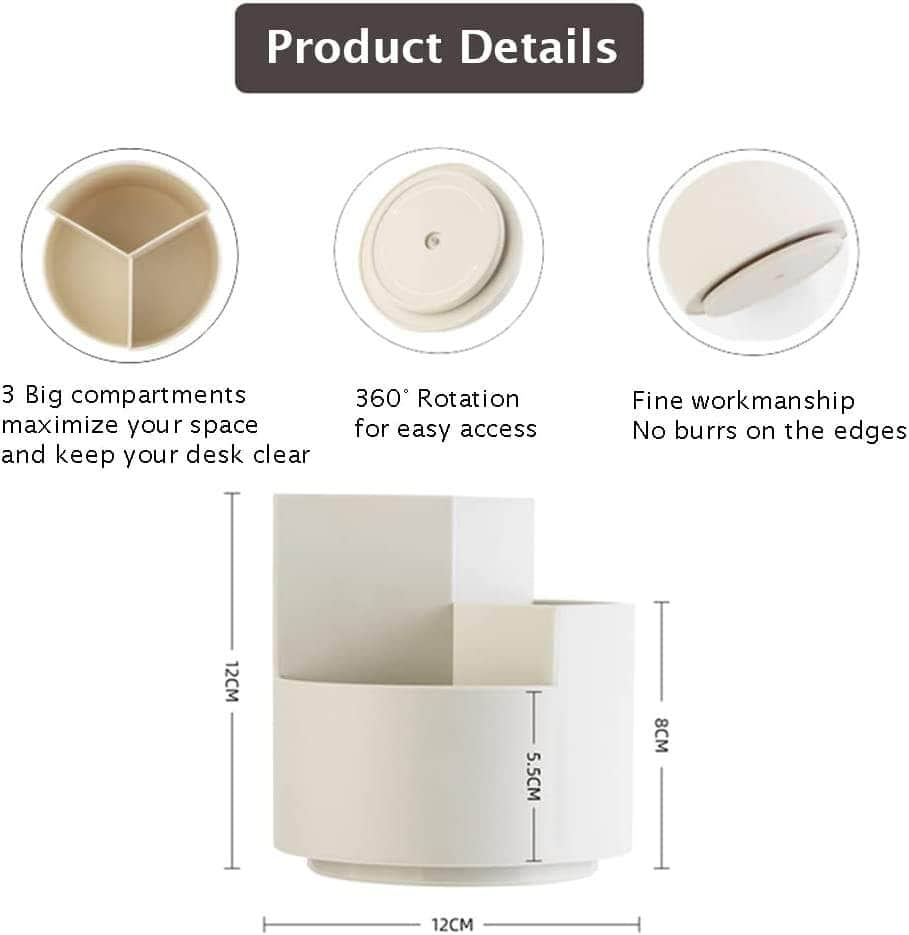 White 360° Rotating Pen Holder With 3 Layers For Desk Organization