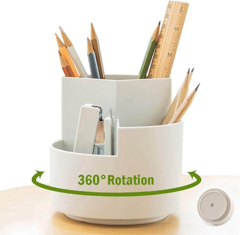 White 360° Rotating Pen Holder With 3 Layers For Desk Organization