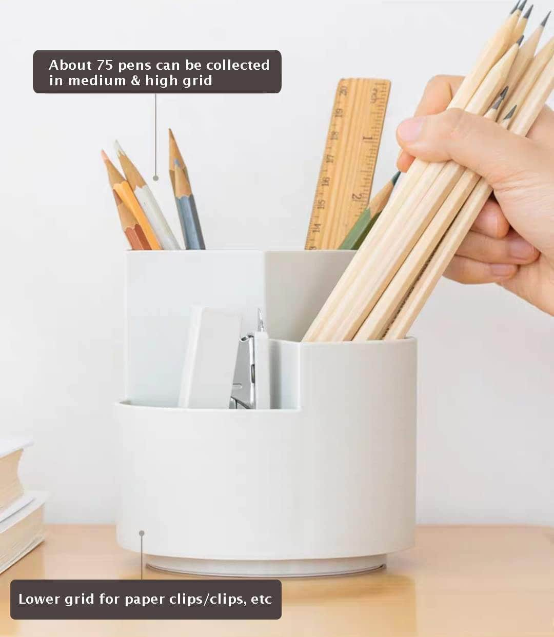 White 360° Rotating Pen Holder With 3 Layers For Desk Organization