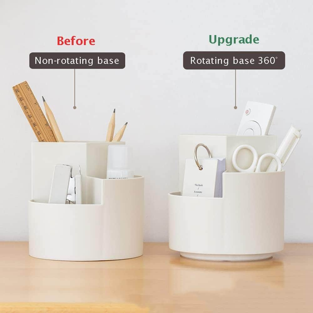 White 360° Rotating Pen Holder With 3 Layers For Desk Organization