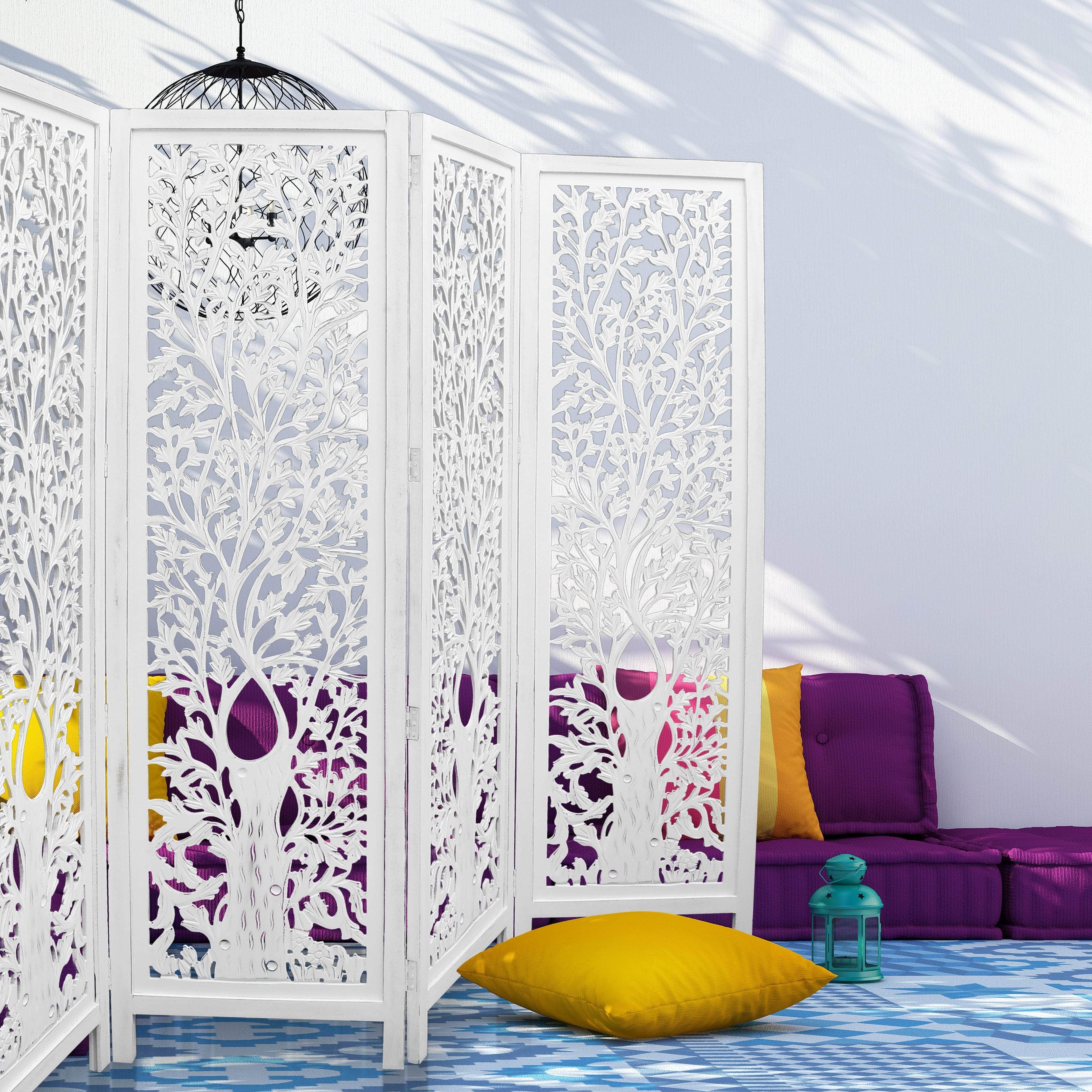 White 4-Panel Room Divider Screen for Privacy