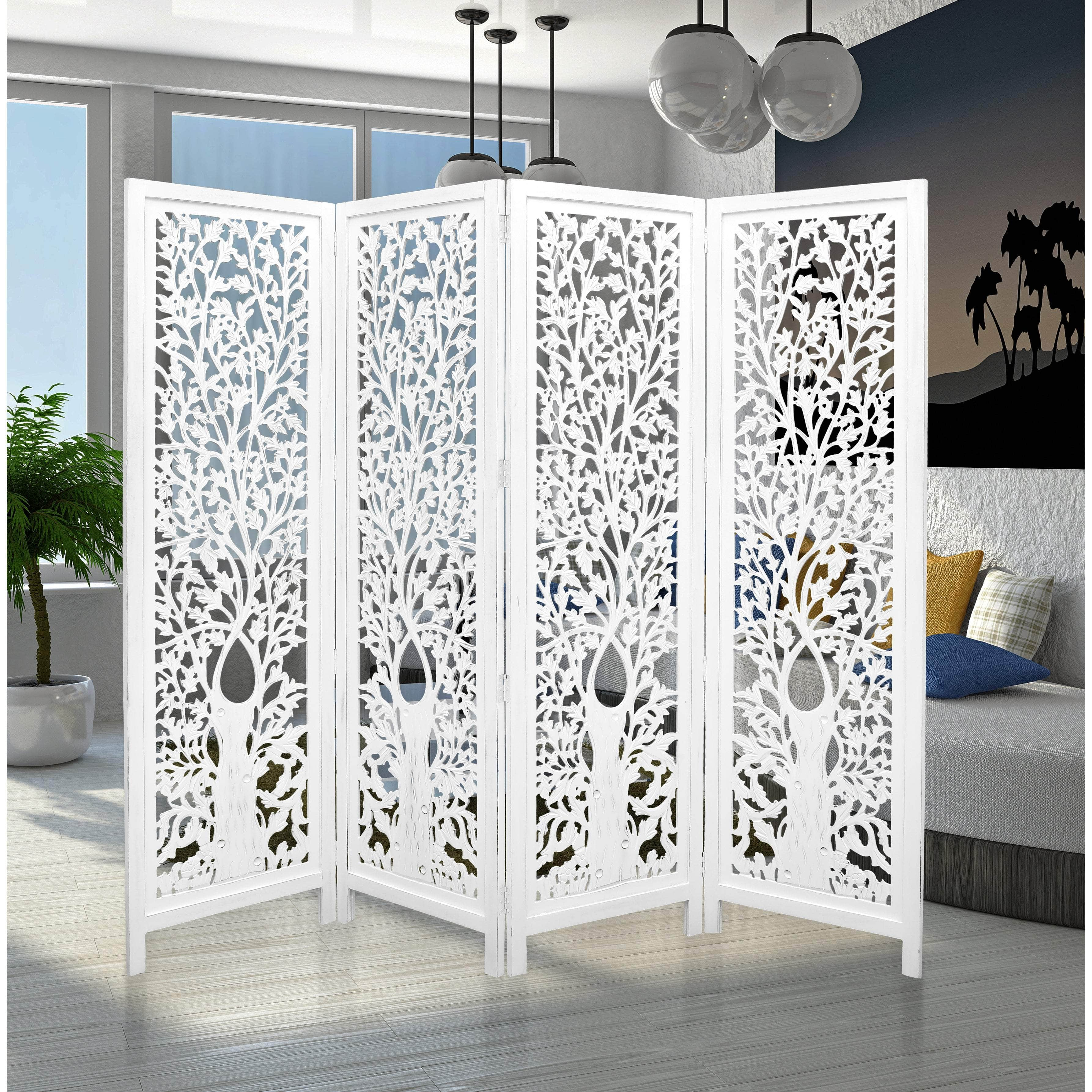 White 4-Panel Room Divider Screen for Privacy