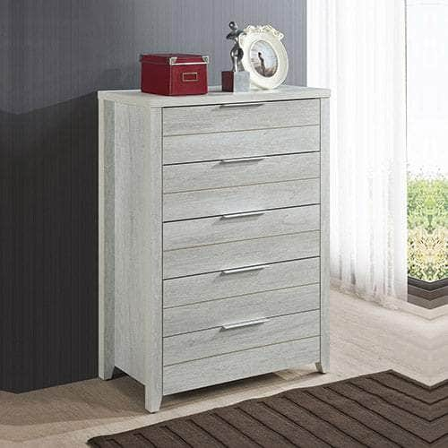 White Ash-Colored Tallboy With 5 Storage Drawers