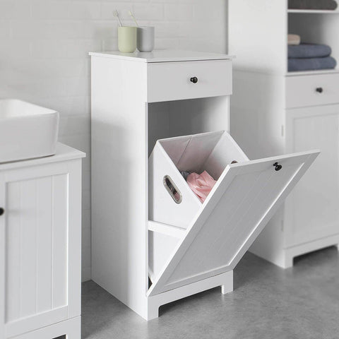 White Bathroom Cabinet With Laundry Basket And Drawer