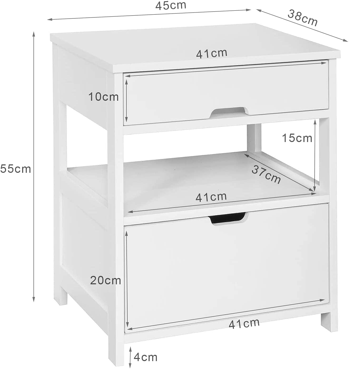 White Bedside Table with 2 Drawers