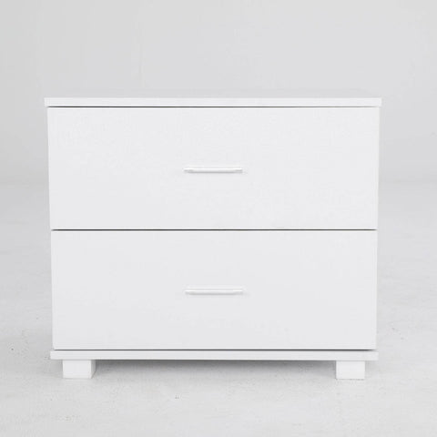 White Bedside Table with 2 Drawers and Legs