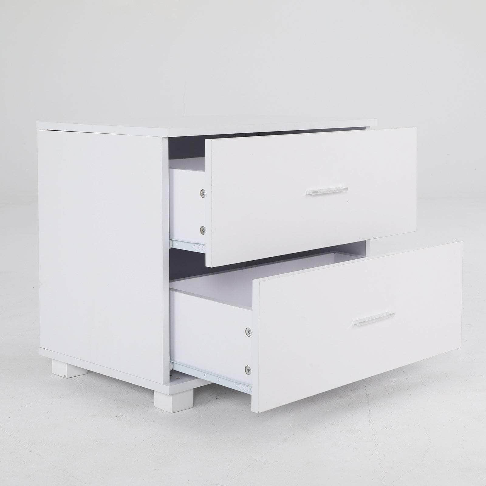 White Bedside Table with 2 Drawers and Legs