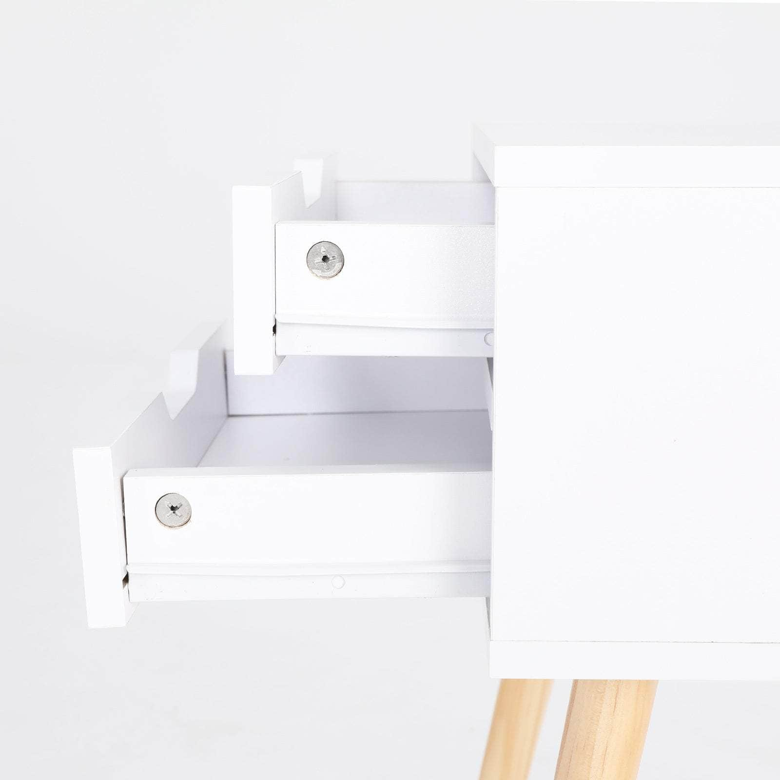 White Bedside Table with 2 Drawers and Wood Legs