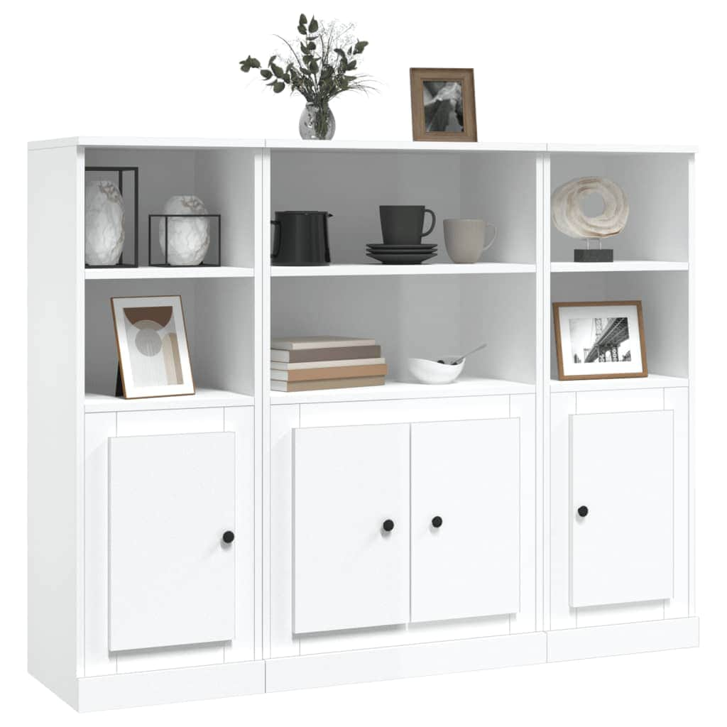 White Highboards Bundle: 3-Piece Engineered Wood Set