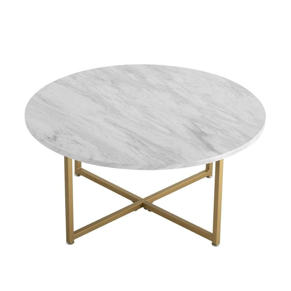 White Marble Effect Round Coffee Table With Gold Legs