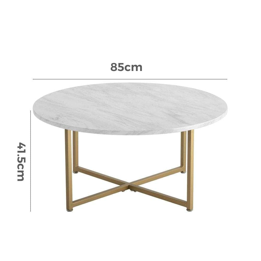 White Marble Effect Round Coffee Table With Gold Legs