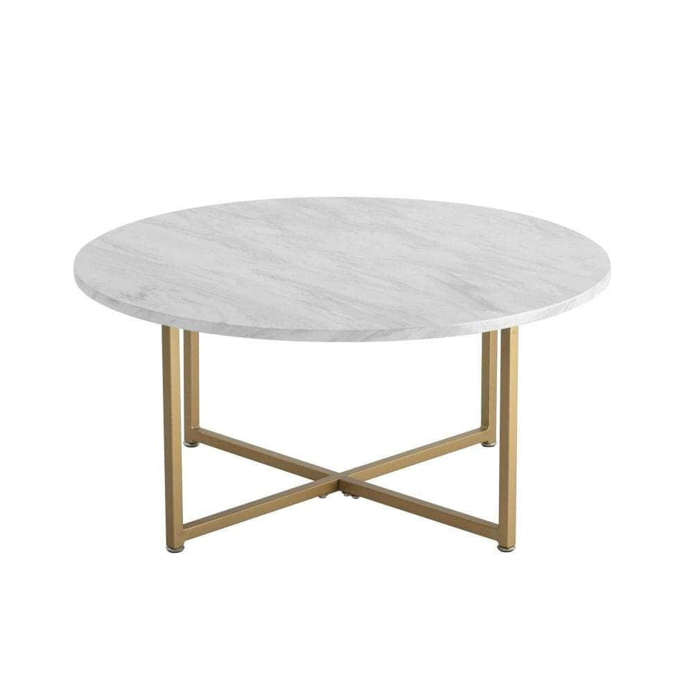 White Marble Effect Round Coffee Table With Gold Legs