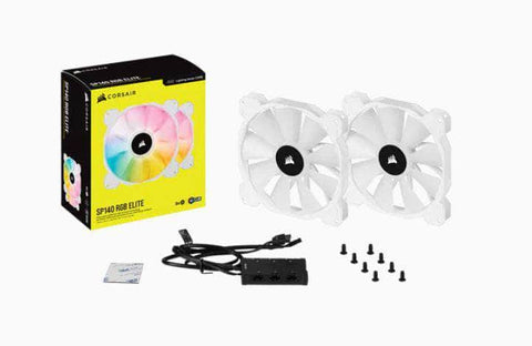 White Sp140 Rgb Elite, 140Mm Rgb Led Fan With Airguide, 68 Cfm, Dual Pack With Lighting Node Core