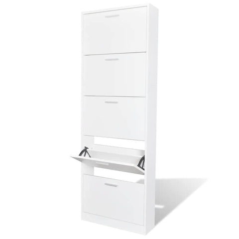 White Wooden Shoe Cabinet with 5 Compartments