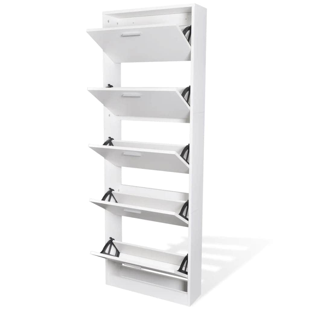 White Wooden Shoe Cabinet with 5 Compartments