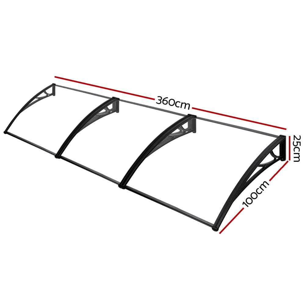 Window Door Awning Outdoor Solid Polycarbonate Canopy Patio 1mx3.6m DIY