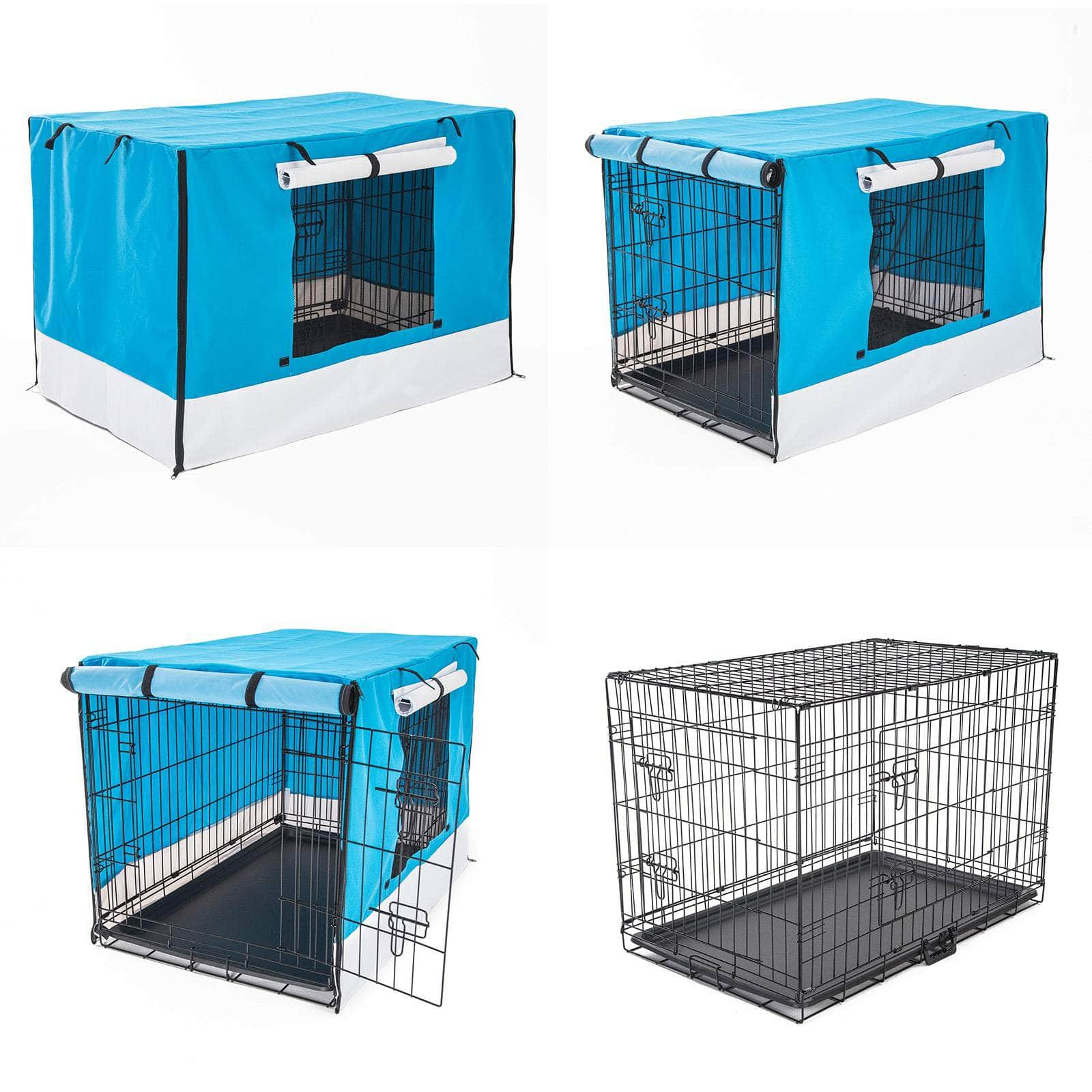 Wire Dog Cage Foldable Crate Kennel 36in with Tray + BLUE Cover Combo