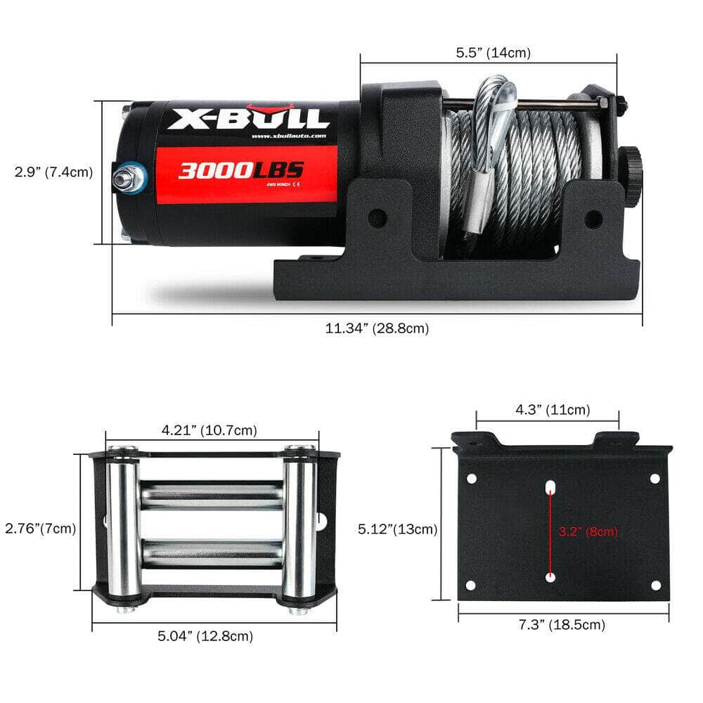 Wireless 12V Steel Cable Electric Winch 3000Lbs/1360Kg Atv Boat