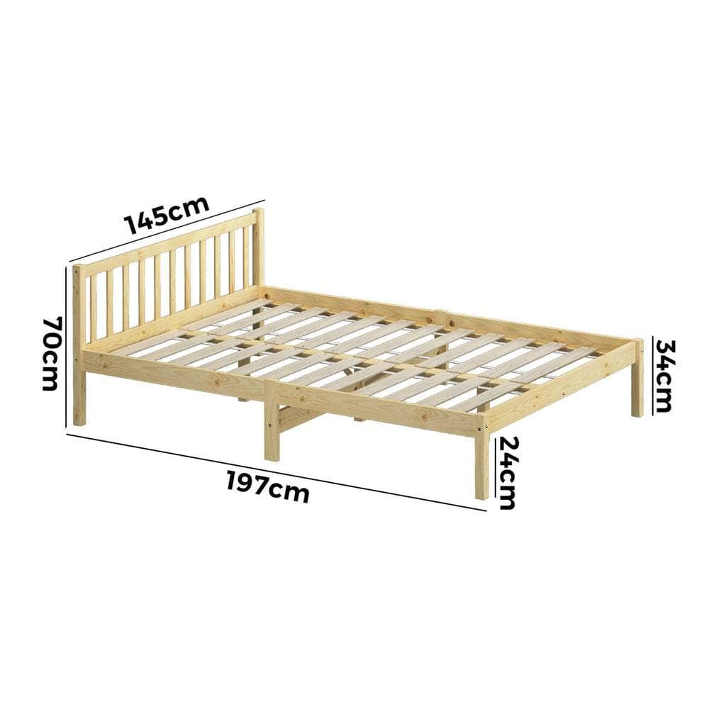 Wooden Bed Frame Double Mattress Base Slat Support Platform Bed