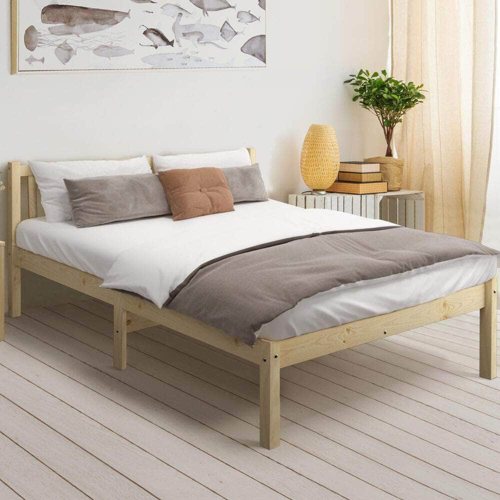 Wooden Bed Frame Double Mattress Base Slat Support Platform Bed