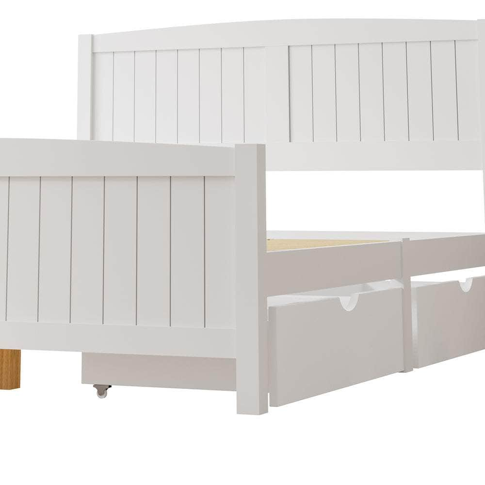 Wooden Bed Frame with Trundle Drawers White