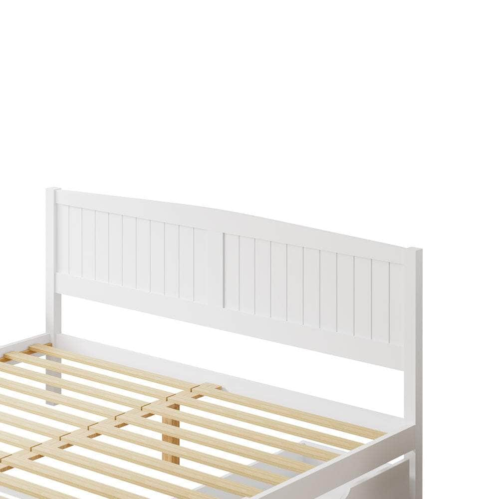 Wooden Bed Frame with Trundle Drawers White