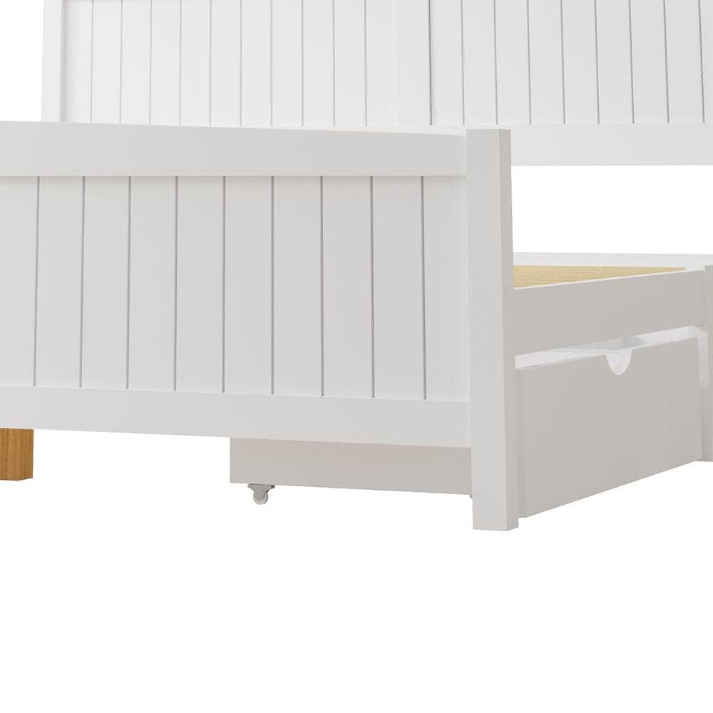 Wooden Bed Frame with Trundle Drawers White