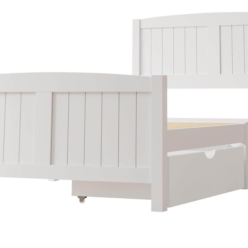 Wooden Bed Frame with Trundle Drawers White