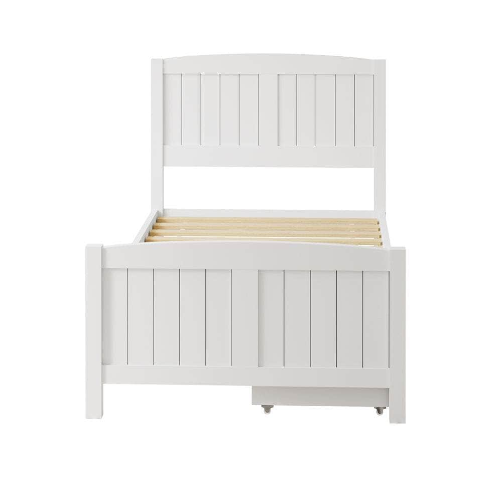 Wooden Bed Frame with Trundle Drawers White