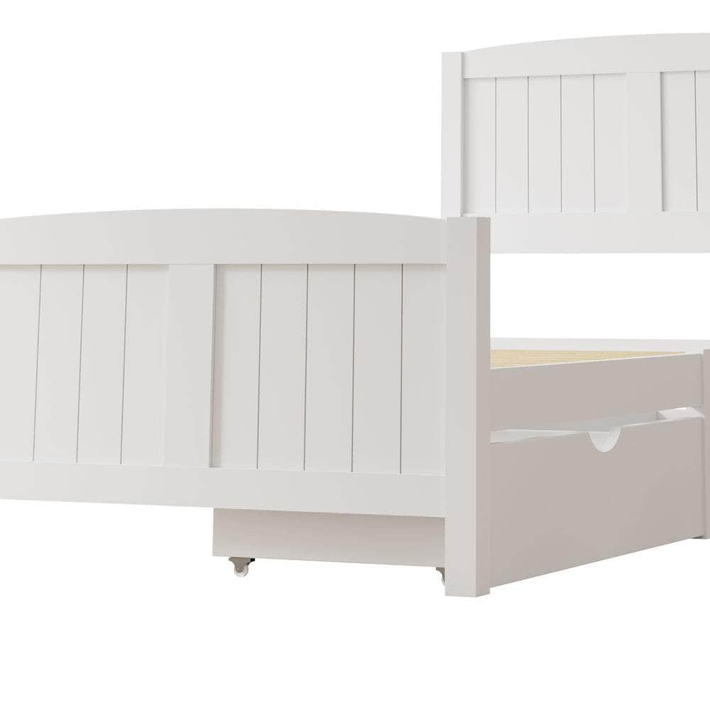 Wooden Bed Frame with Trundle Drawers White