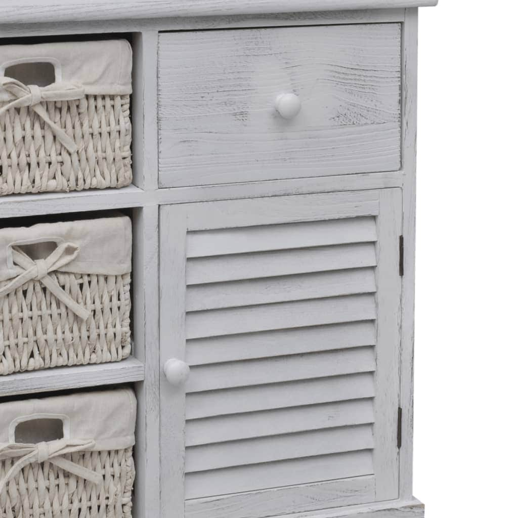 Wooden Cabinet 3 Left Weaving Baskets White