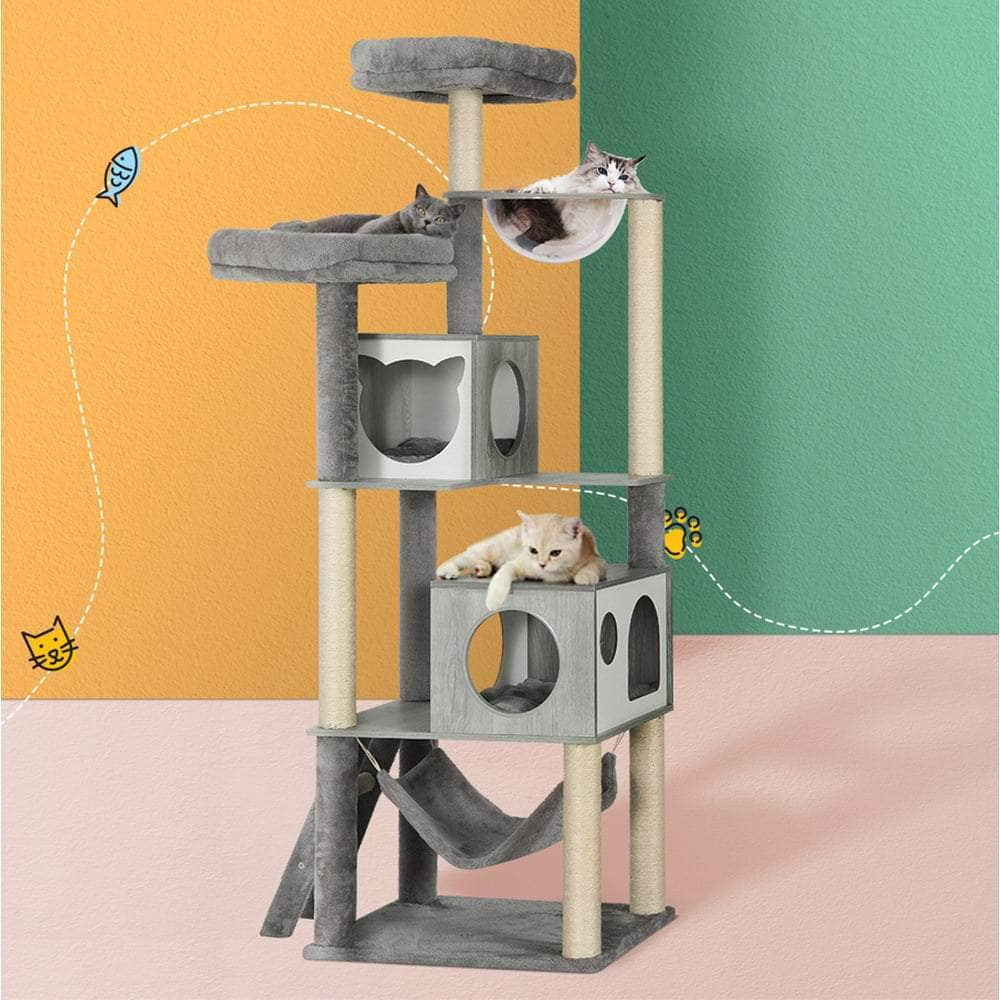 Wooden Cat Tree with Scratching Post - 178CM